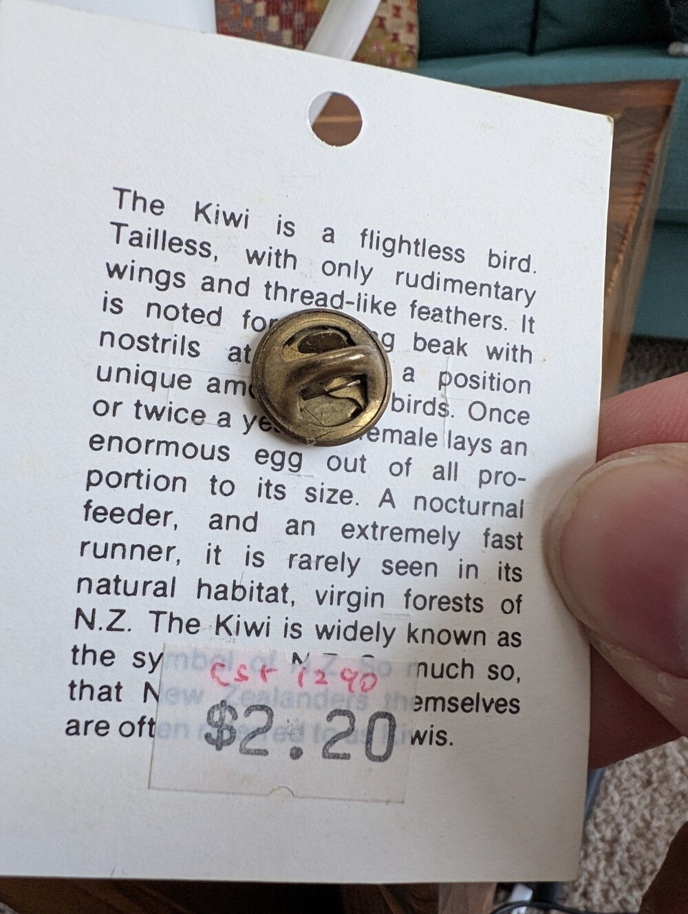 Vintage Rubicon New Zealand Gold Tone Kiwi Bird Souvenir Lapel Pin Carded - Picture 3 of 3